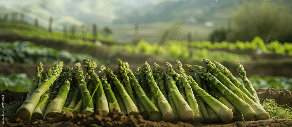 Poster Fresh asparagus displayed within a rural setting with a natural ambiance and ample copy space for images
