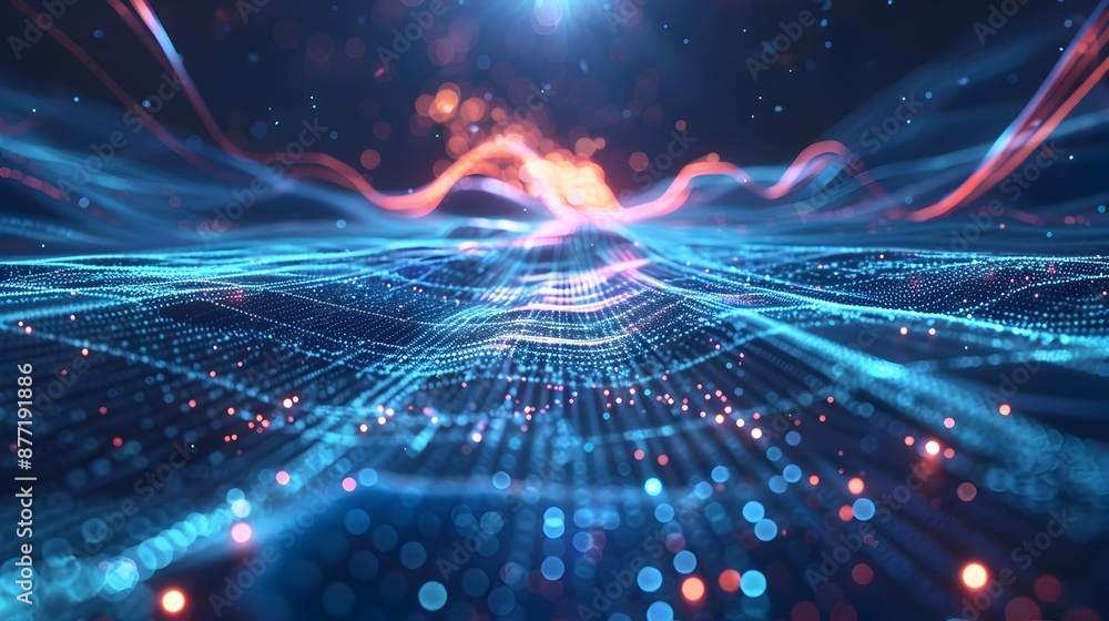 Poster quantum landscape:digital realms of interconnected data streams