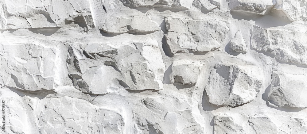 Poster Whitewashed stone wall with white paint creates a textured pattern for a background perfect for a copy space image