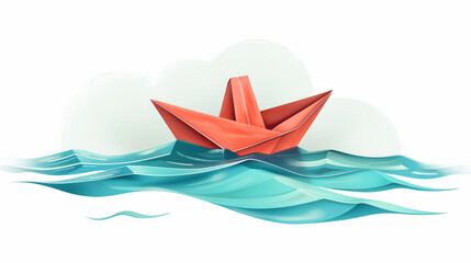 A paper boat set on a white background. The simple but cute motif is reminiscent of children's play and imagination.
