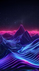 Neon mountains with peaks made of glowing lines