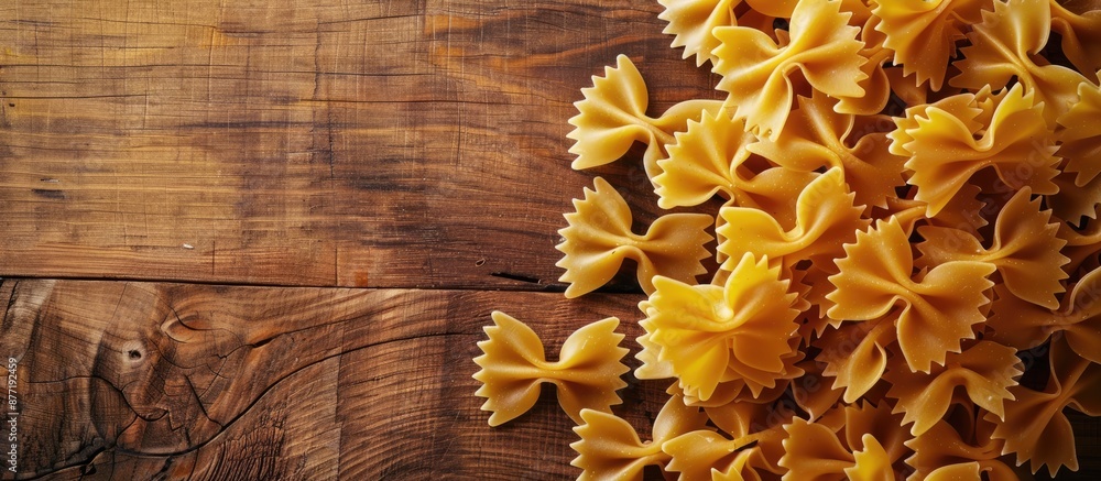 Aufkleber Background of Italian cuisine with a heap of farfalle pasta ideal for food related projects with ample copy space image available