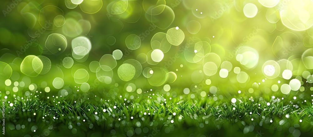 Poster soft green bokeh lights illuminating a gradient green background with white copy space image