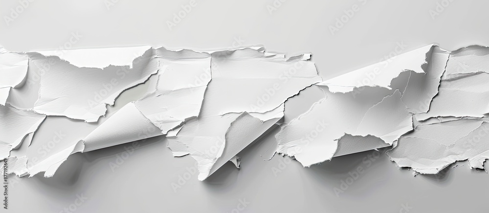 Poster collection of torn white paper on a gray background with copy space image