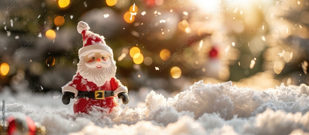Aufkleber santa claus toy figure in the snow with a christmas tree in the background conveying a winter and ne