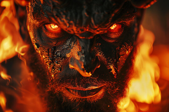 AI generative picture of a scary zombie is burning in hell