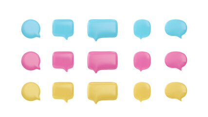 Set of themed vector 3D online chat dialog boxes on isolated background.