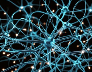 3D Rendering of a Detailed Neural Network With Illuminated Synapses Generated AI