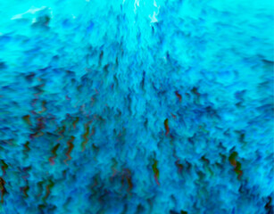 水中撮影した潮流に揺さぶられる縮れたサンゴ塊のターコイズブルーから紺へと複雑に絡まる抽象イメージ