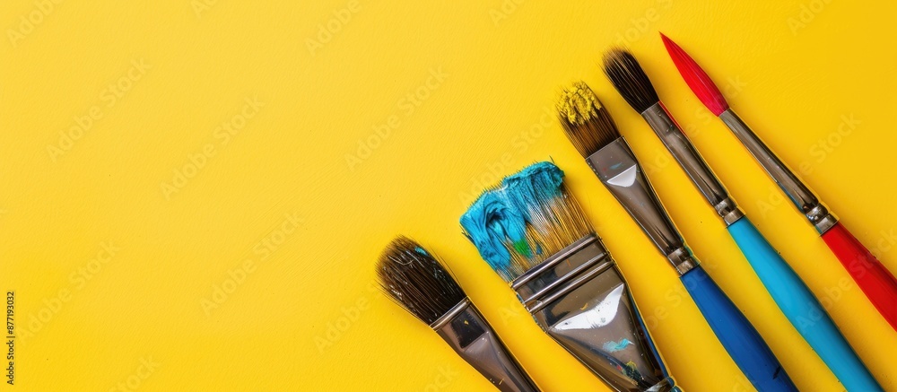 Poster colorful paintbrushes on a bright background with a copy space image available