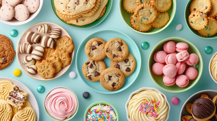 The table is lined with sweet snacks, including cookies, biscuits and creamy treats. Their consistency and variety satisfy every sweet craving.