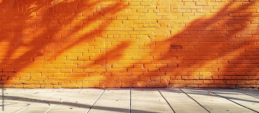 Poster a vibrant orange brick wall stands against a sunny paved sidewalk creating a picturesque architectur