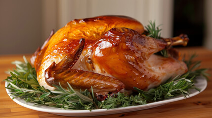 Succulent Roasted Chicken on Bed of Fresh Rosemary Herbs