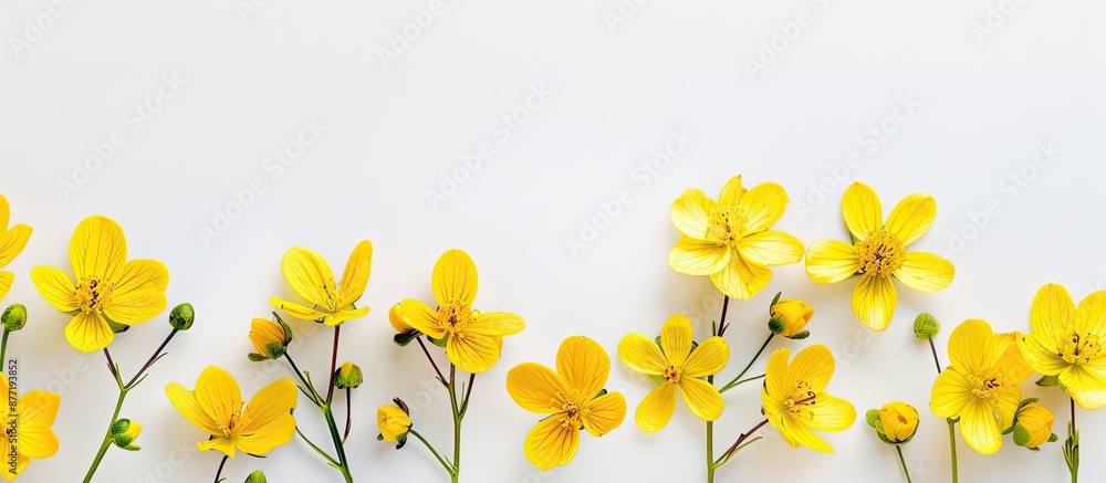 Poster spring holiday concept featuring yellow flowers against a white backdrop suitable for a copy space i