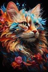 Colorful Cat Illustration, generative IA