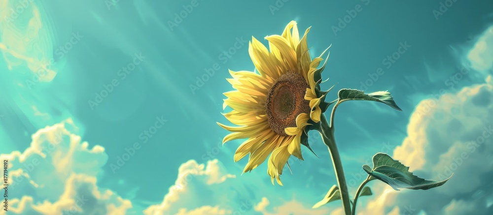 Poster A sunflower set against a backdrop of the sky providing ample copy space for your text message