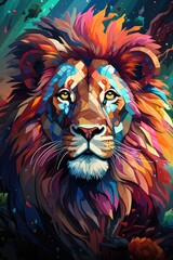 Colorful Handrawn Lion Muzzle Abstract Colorful Colorful Fund, generative IA