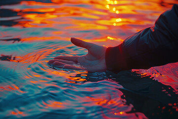 AI generated photo of hand holding water from the river