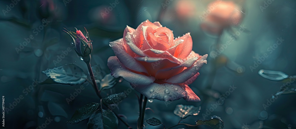 Poster a blooming rose is displayed in the copy space image