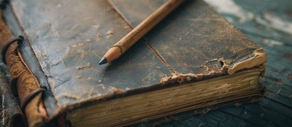 Poster An antique themed close up image of a notebook with space for text or graphics. with copy space image. Place for adding text or design