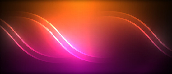 Neon glowing circle rays, light round lines in the dark, planet style neon wave lines. Energetic electric concept design for wallpaper, banner, background