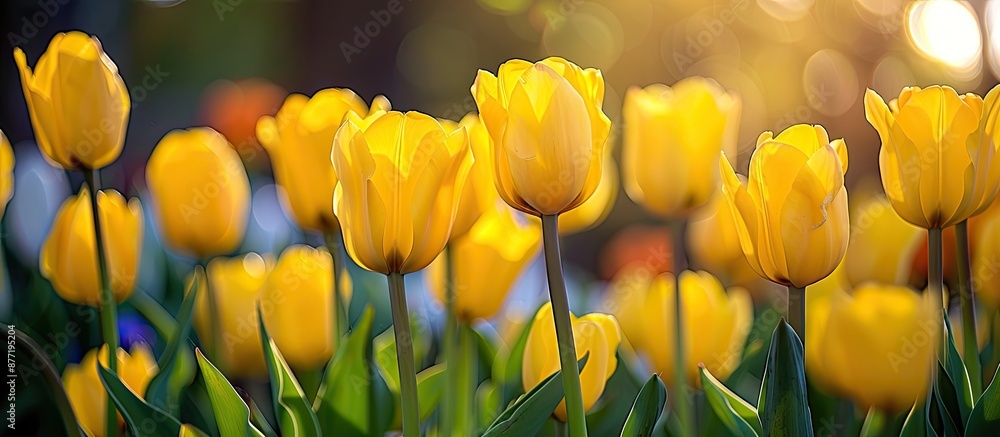 Aufkleber close up of yellow tulips in the garden creating a beautiful copy space image