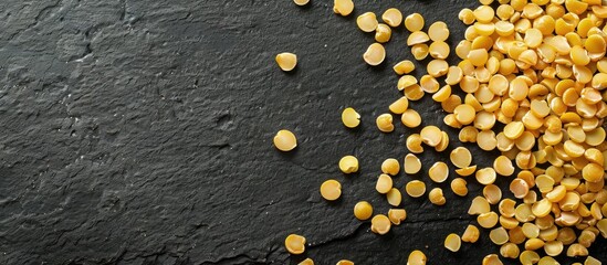 Fototapeta premium Background with yellow split peas ideal for cooking displayed in a copy space image