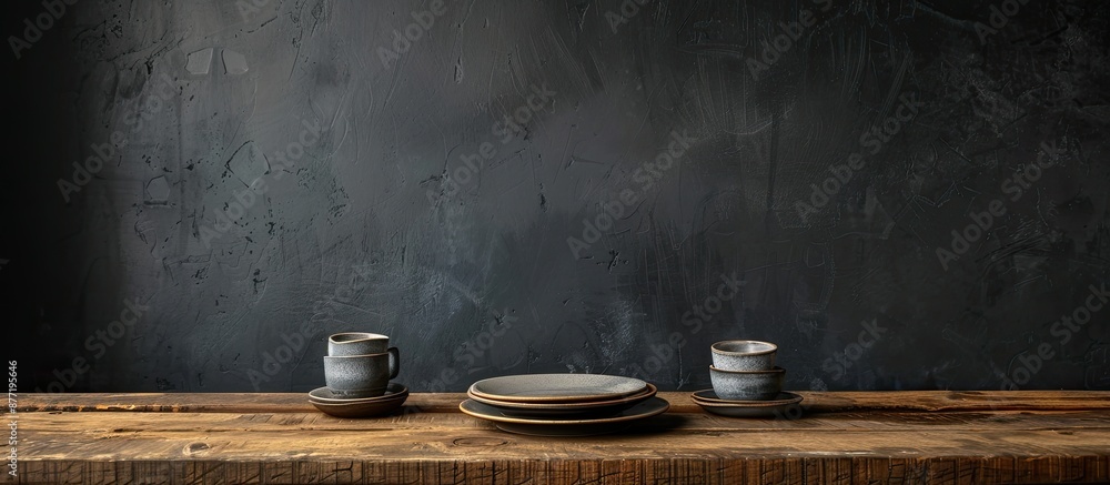 Fototapete table set against a dark background with ample copy space image