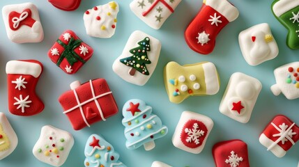 Festive Christmas Cookie Assortment on Pastel Background
