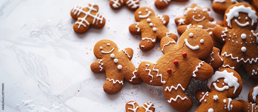 Poster top down view of gingerbread cookies shaped like jolly men perfect for new year and christmas embody
