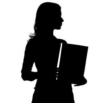 recommend clip art: silhouette of a businesswoman with a laptop isolated on transparent background. 