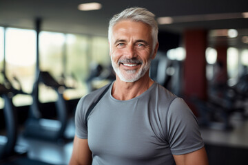 Fototapeta premium Beautiful elderly people attending gym having healthy lifestyle way of life, modern indoors sports space, Generative AI