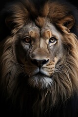 Fototapeta premium Lion portrait in black and white Wild African Animal Walks at night, generative IA