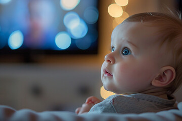 AI generated photo of cute charming baby in living room