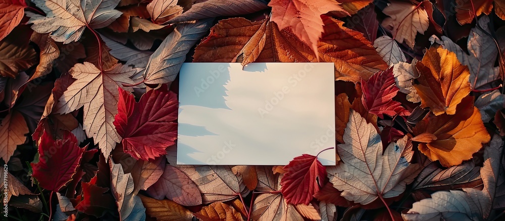 Poster autumn themed notice board featuring a blank note with a copy space image amidst falling leaves
