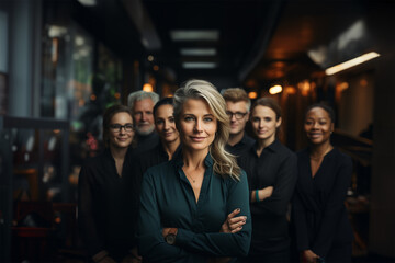 Entrepreneurial woman in front of her work team. Generative ai image.