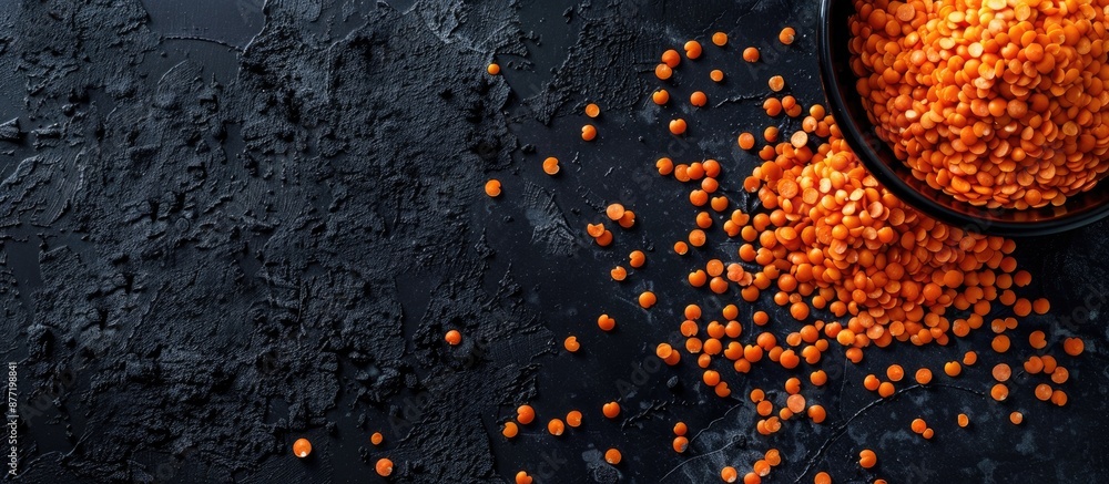 Leinwandbilder top view of uncooked red lentils against a black backdrop with ample copy space image