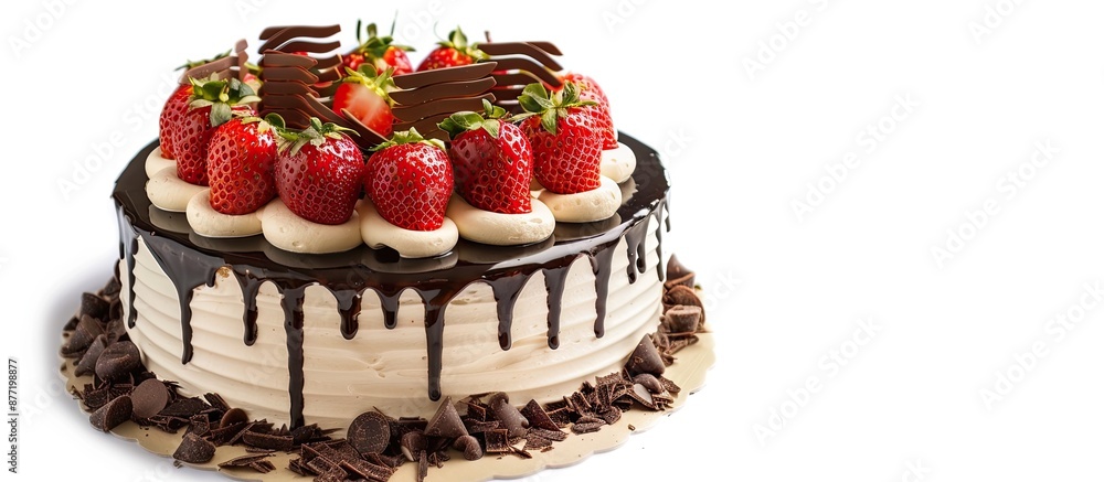 Leinwandbilder a scrumptious cake with chocolate mousse flavor vanilla and cream filling topped with strawberries o