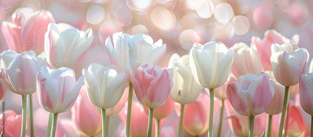 Leinwandbilder tender and intricate white and pink tulips create a charming display in a copy space image