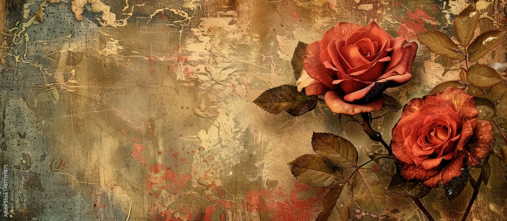 Poster concept of a floral pattern with a rose design shown in a textured copy space image