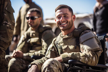 Fototapeta premium Portrait of a male equipped soldier in military uniform with weapon