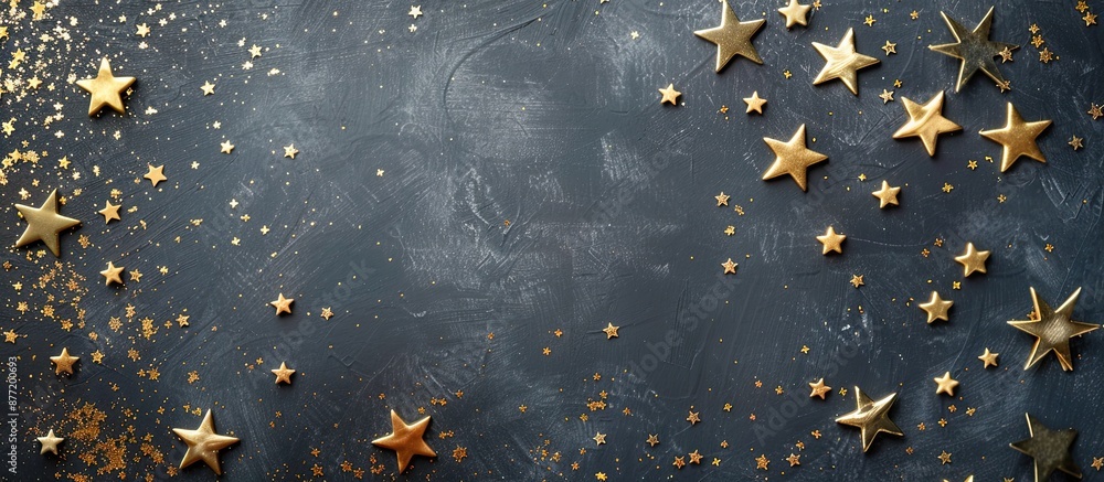 Aufkleber Gray concrete backdrop with gold stars room for text in the image. with copy space image. Place for adding text or design