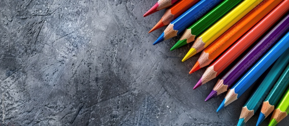 Poster Vivid and crisp colored pencils stand out against a grey backdrop with ample copy space for your message