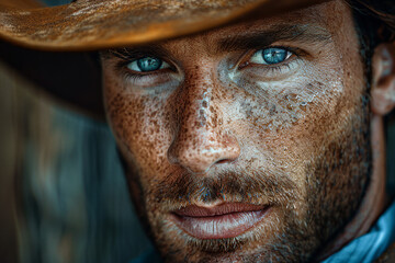 Obraz premium Dangerous cowboy western movie personage with gun and horse made with Generative AI modern technology