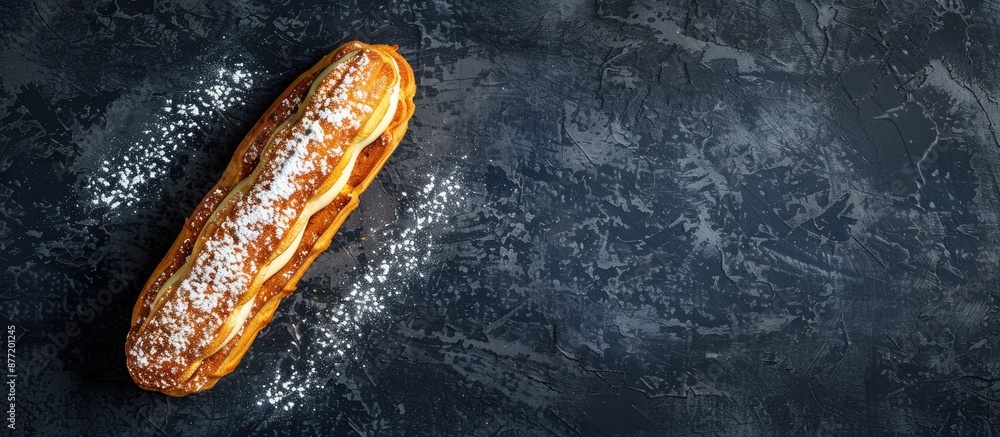 Poster french eclair a classic dessert on a dark slate backdrop providing room for text or images shot from