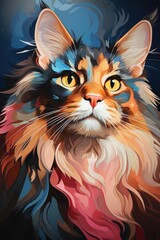 Colorful cat portrait, pop wpap art style, generative IA