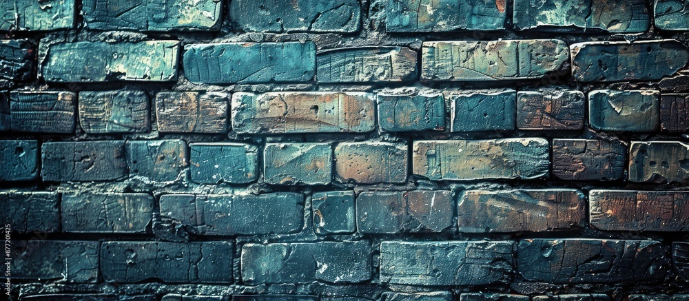 Poster close up vintage brickwork texture on an old brick wall with a blue tint featuring a banner with cop