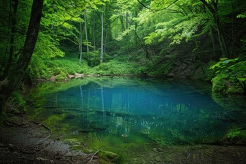 Obraz premium Beautiful Pond in Romania: Ochiul Beiului in Caras Severin County, a Nature's Retreat