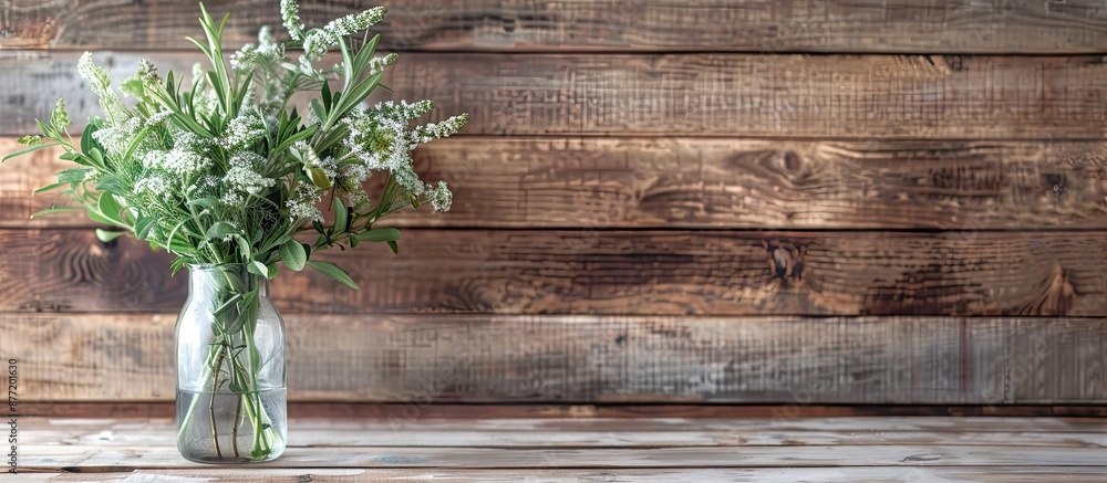 Aufkleber a modern dry herb arrangement in a glass vase on a wooden background in scandinavian style suitable 