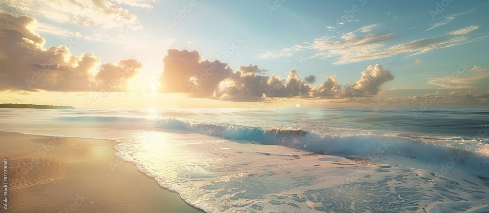 Poster design your summer vacation beach trip with a stunning sunlit sea view and a spacious sky above for 